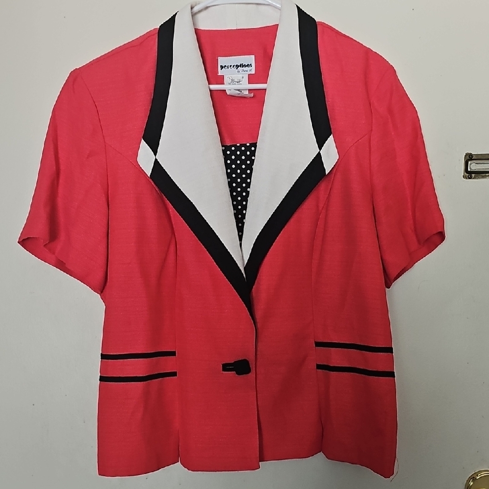 Perceptions Women's Coral Blazer with Black and White Details